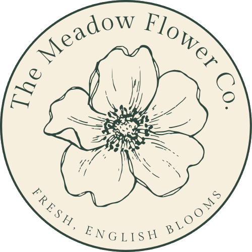 The Meadow Flower Co Logo - outline of flower on beige background